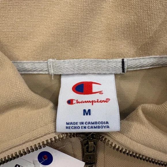 Champion Beige Bomber Jacket with Black & White Stripes - Picture 3 of 7